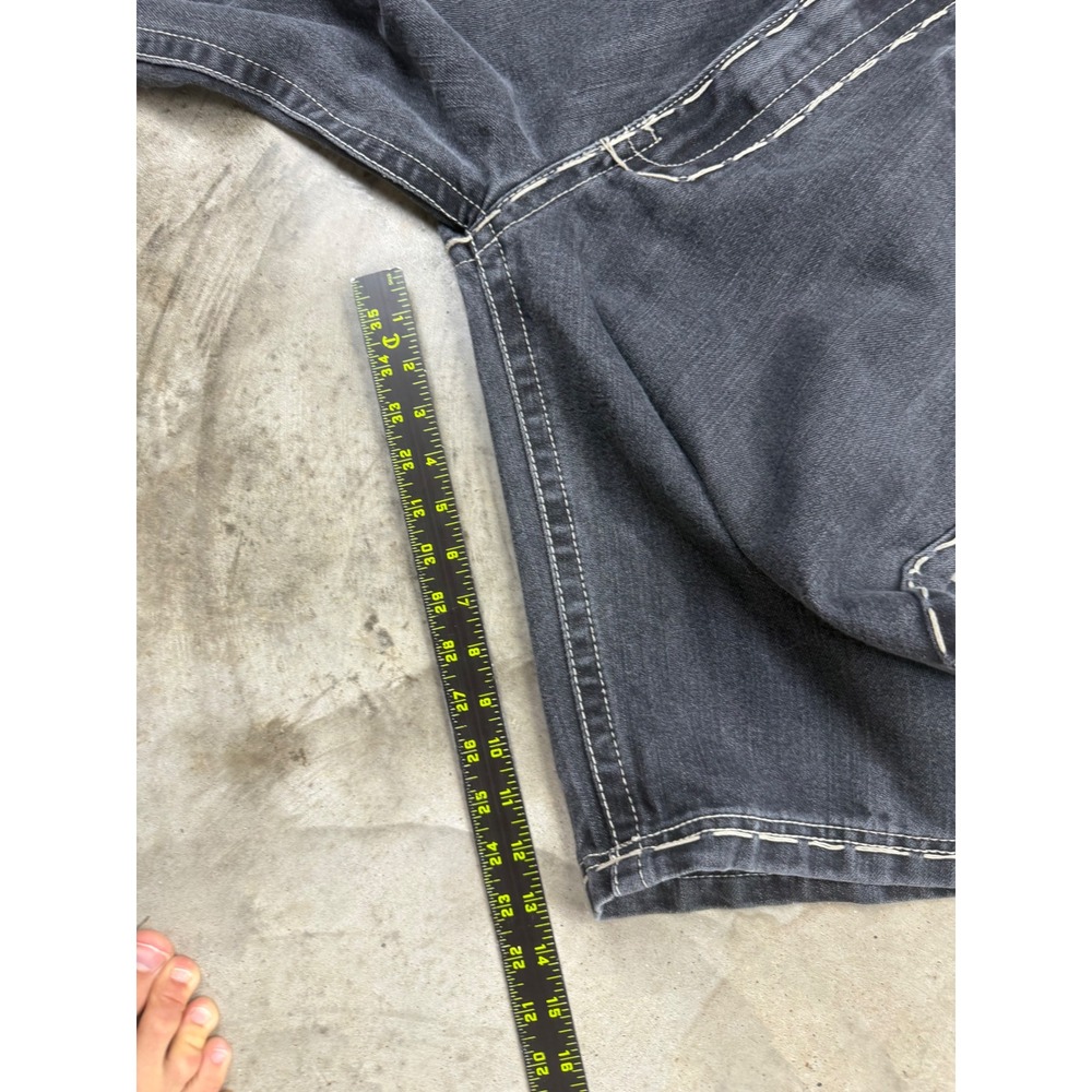 Vintage Southpole Baggy Denim Jorts Black Flame Embroidered Y2K Skater Shorts 36 - Picture 6 of 8